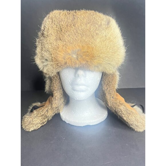 Mad Bomber Trapper Hat Rabbit Fur Lined Medium Saddle Brown Vintage Cool - Picture 1 of 10
